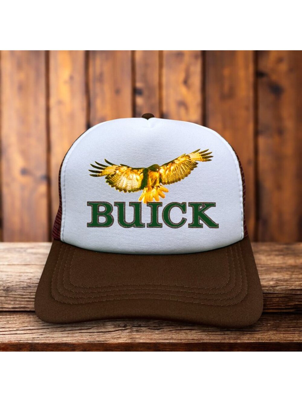 Vintage Inspired Buick Eagle Mens Trucker Hat Brown Snapback 1975 Logo Car Cap